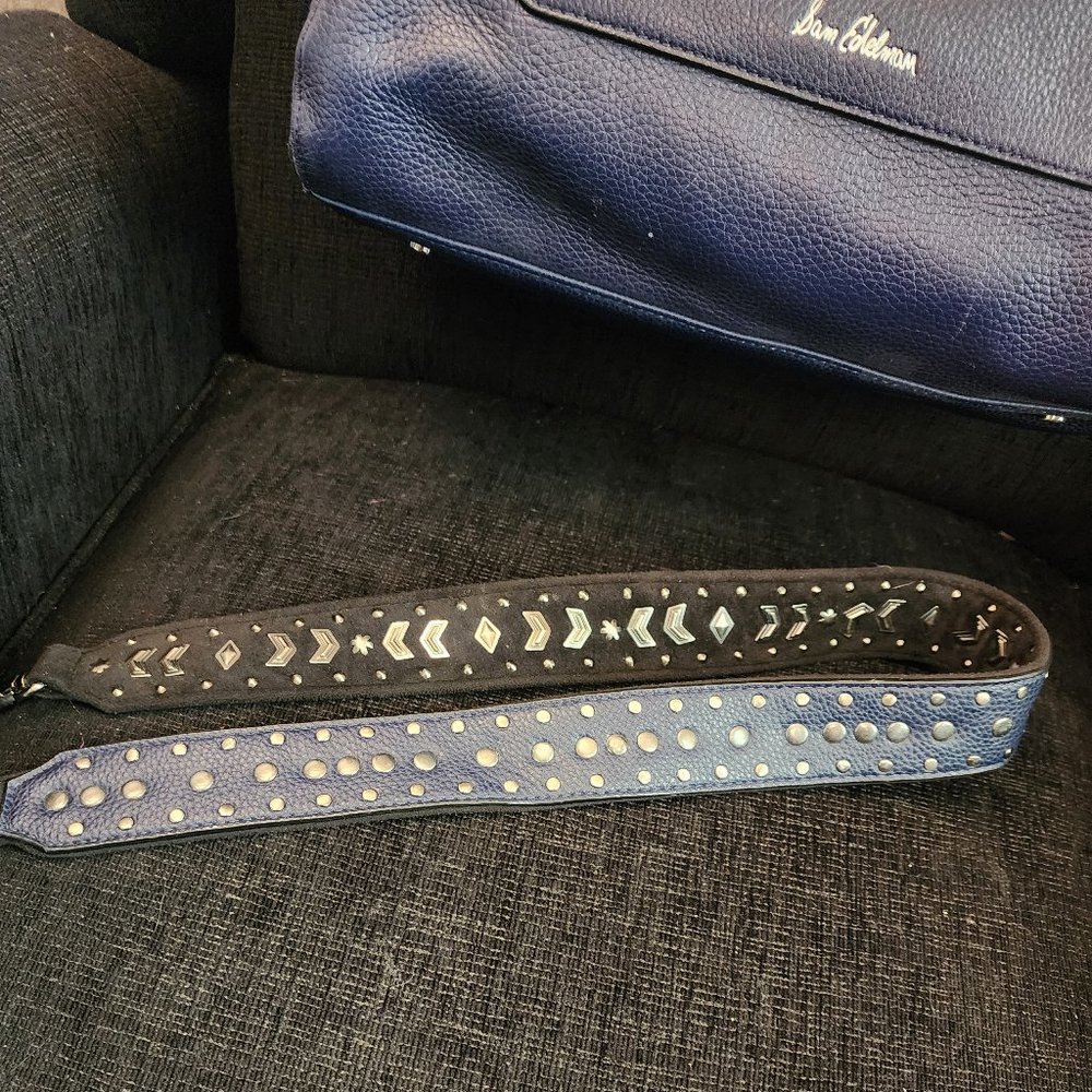 Sam Edelman Navy Blue Leather Satchel with Reversible Studded Shoulder Strap - Picture 5 of 12